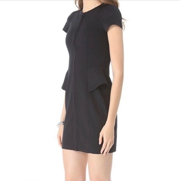 Theory Peplum Bodycon Dress Size 4  Black Stretch Scuba Zip Front Tailored - Picture 2 of 13